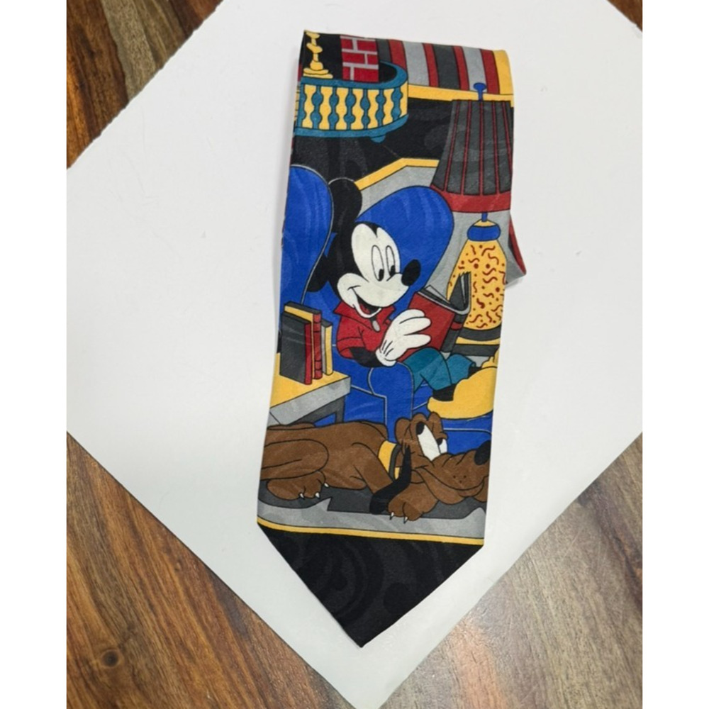VTG Disney Mickey Unlimited Tie Mickey Mouse Pluto Reading Books 58” Korea